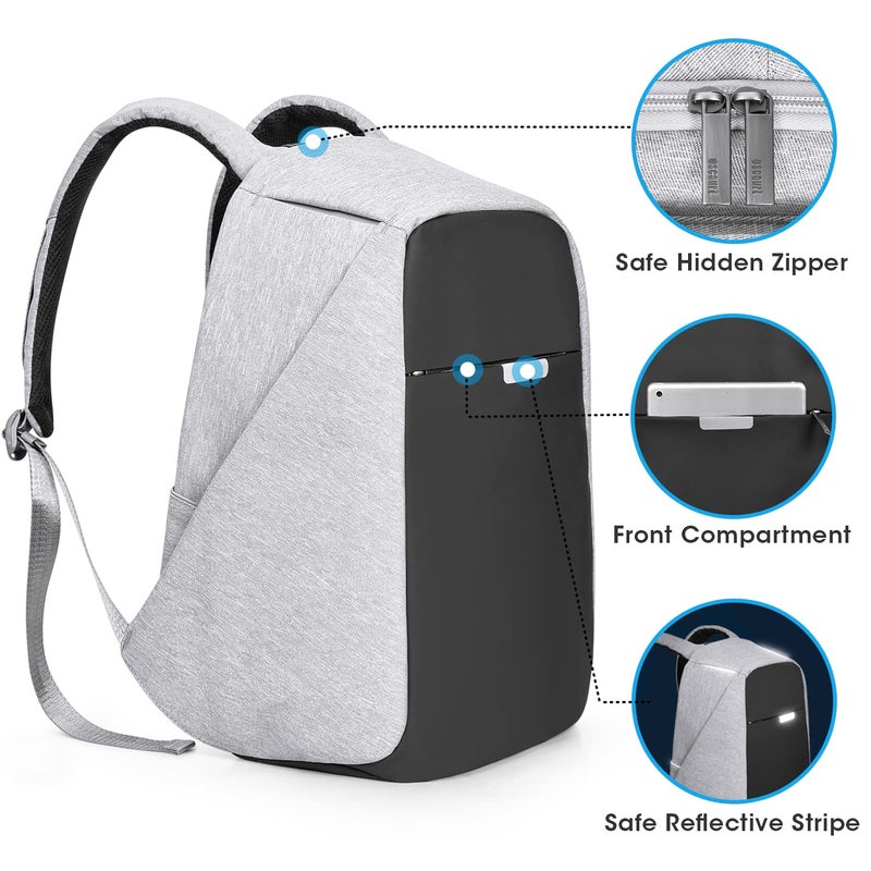 oscaurt Anti Theft Backpack 15.6 Inch Laptop Travel Backpack with Hidden Zipper and USB Charging Port Waterproof Business Computer Bag for Men & Women - Image 3
